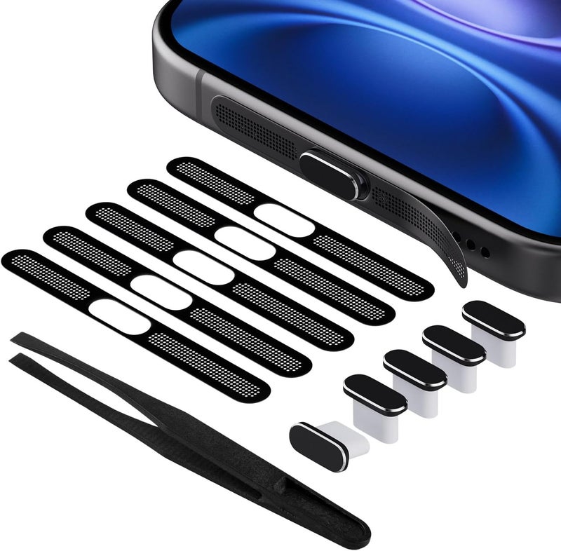 imComor 5Pack USB C Dust Plug for iPhone 17/16/16 Pro/16 Pro Max Speaker Mesh Cover Dust Protector for iPhone 17/16/16 Plus/16 Pro/16 Pro Max/iPhone 15 Pro Max Plus USB Type C Charging Port Cover, Black - Image 1